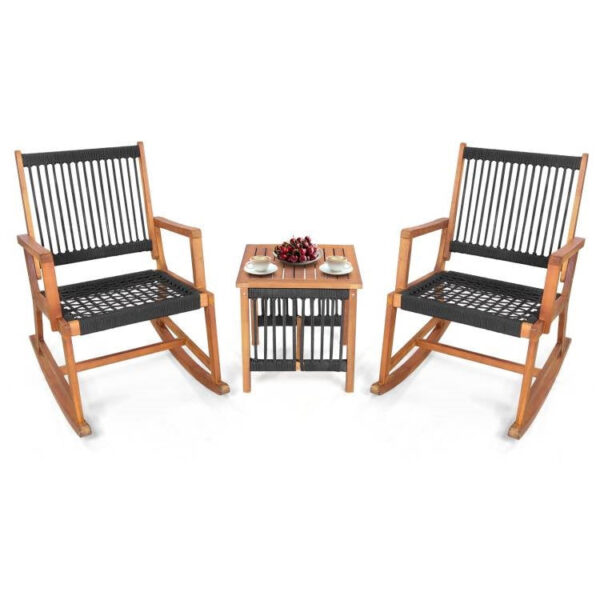 3 Piece Outdoor wooden style Patio Furniture Rocking Chair Table Bistro Set