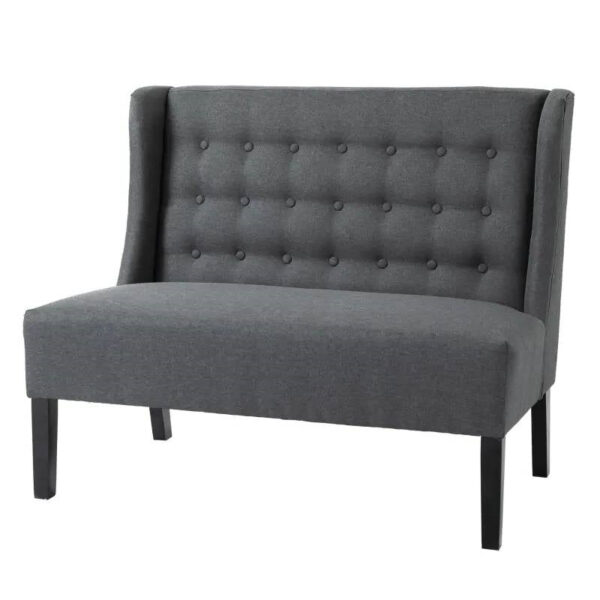 Scandinavian 2 Seater Button Tufted Loveseat wooden style styleLegs Gray Linen