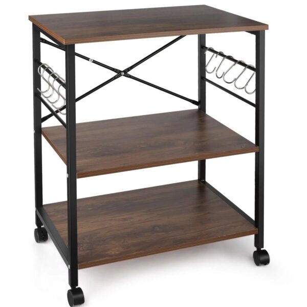 Industrial 3-Shelf Metal wooden style Rustic Brown Baker's Rack Kitchen Microwave Cart