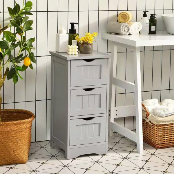 Modern Farmhouse 3-Drawer Bathroom Linen Floor Cabinet in Grey wooden style FInish