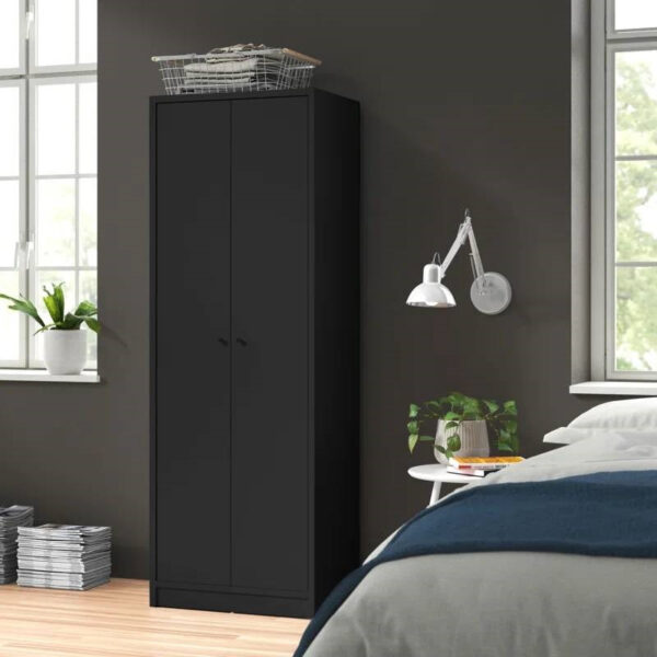 Modern Black 2-Door Wardrobe Armoire Cabinet with Clothes Hanging Rod
