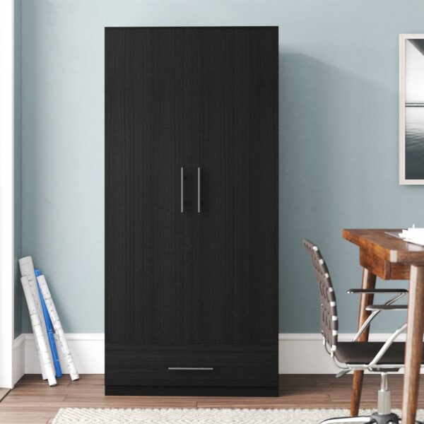 Modern Armoire Wardrobe Closet Cabinet with Storage Drawer in Black wooden style Finish