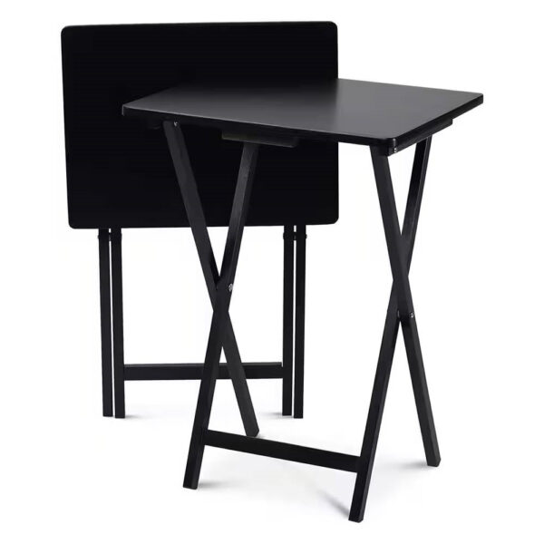 Set of 2 - Folding TV Tray Table Set in Black wooden style Finish