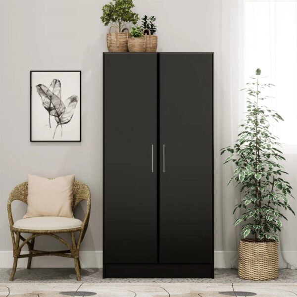 Bedroom Armoire Wardrobe Cabinet with Hanging Rail in Black wooden style Finish