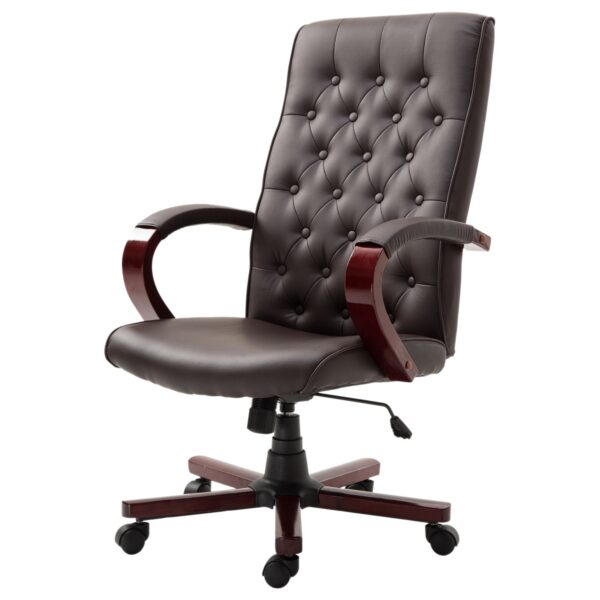 Brown wooden style styleFaux Leather Adjustable High Back Executive Home Office Chair