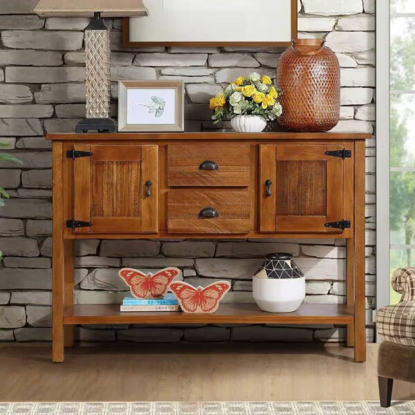 Solid wooden style Farmhouse Console Table Buffet Cabinet with Storage Drawers in Brown