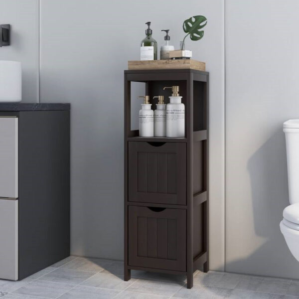 Modern Farmhouse 2-Drawer Bathroom Floor Cabinet with Shelf in Brown wooden style Finish