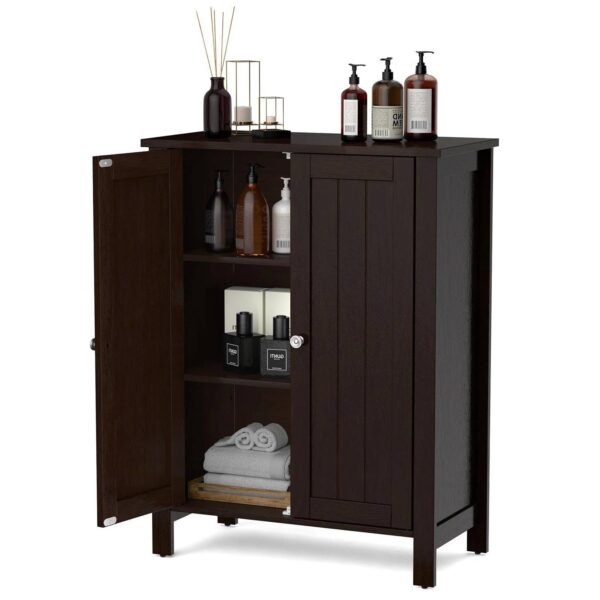 Bathroom Storage Cabinet with Adjustable Shelves in Dark Brown wooden style Finish
