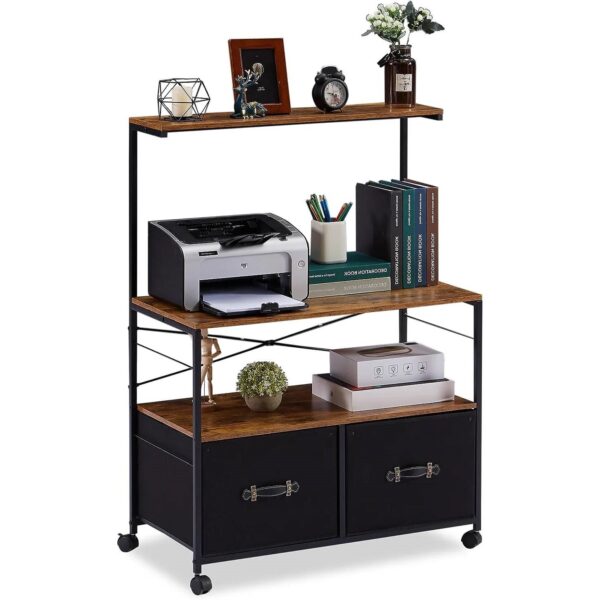 Industrial Metal wooden style Printer Stand File Cabinet with Fabric Drawers