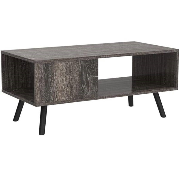 Modern Mid-Century Coffee Table Living Room Storage Shelf in Rustic Black wooden style