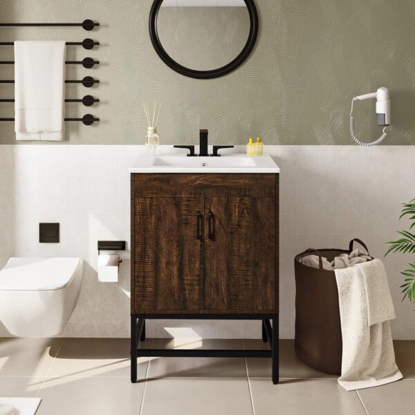 Modern Dark Brown wooden style Bathroom Vanity with White Ceramic Sink