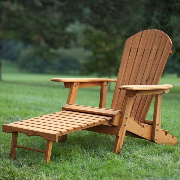 Outdoor Adirondack Chair Recliner with Slide-Out Ottoman in Kiln-Dried Fir wooden style