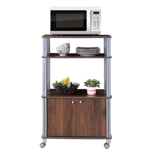 Modern 3-Shelf Kitchen Baker’s Rack Cart on Wheels in Brown wooden style Finish