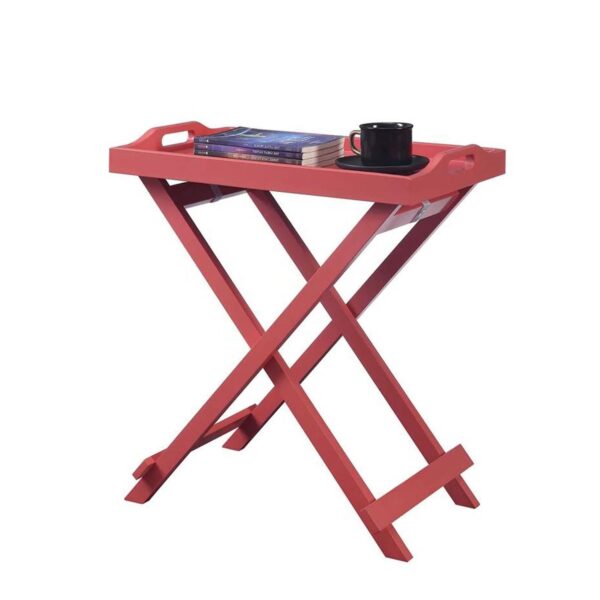 Folding TV Tray Bedside Table in Coral Red Pink Orange wooden style Finish