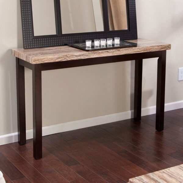 Solid wooden style Frame Console Sofa Table in Espresso with Faux Marble Top