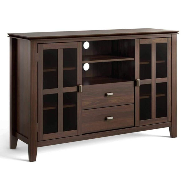 Dark Brown Solid wooden style 35-inch High TV Stand with Glass Panel Doors