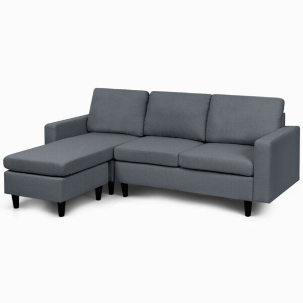 Dark Grey L-Shaped Left or Right Facing Mid-Century Style Sectional Sofa