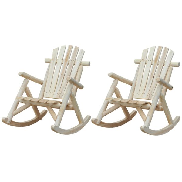 FarmHouse Classical Fir wooden style Rocking Adirondack Chair Natural - Set of 2