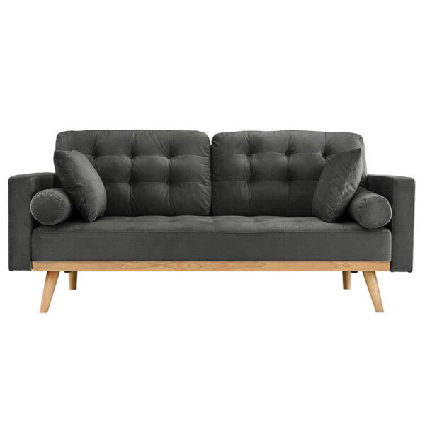 Modern Dark Grey Upholstered Sofa with Mid-Century Style wooden style Legs