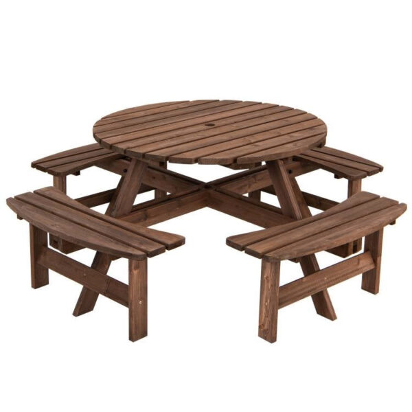 Espresso wooden style style8 Seater Picnic Table Umbrella Hole
