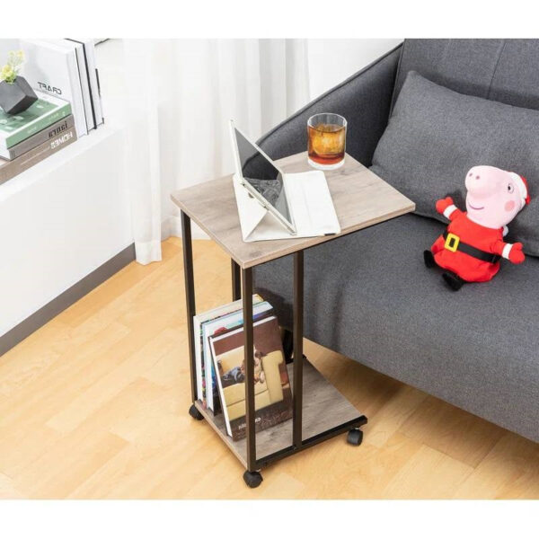 Modern Industrial Style Metal wooden style TV Tray Bedside Table with Removable Casters