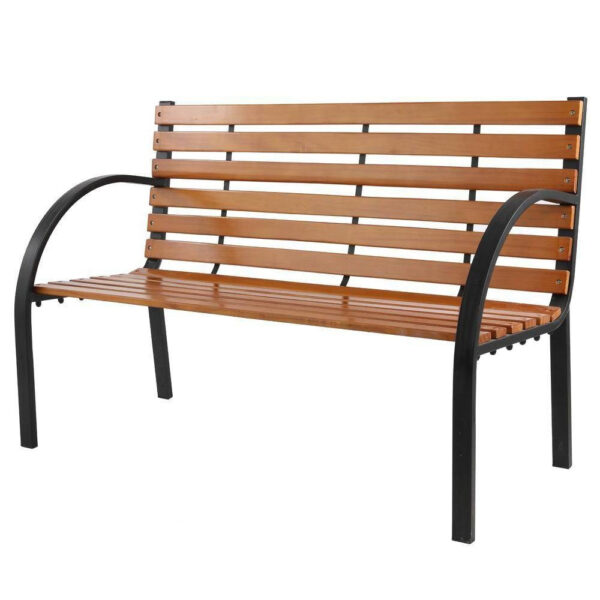 Black Metal Frame Outdoor wooden style Slat Garden Bench with Curved Armrests