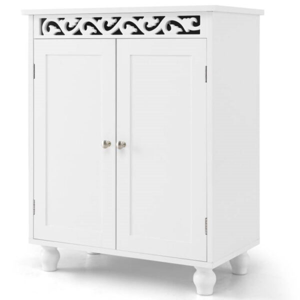 Bathroom Floor Cabinet with 2 Storage Shelves in White wooden style Finish