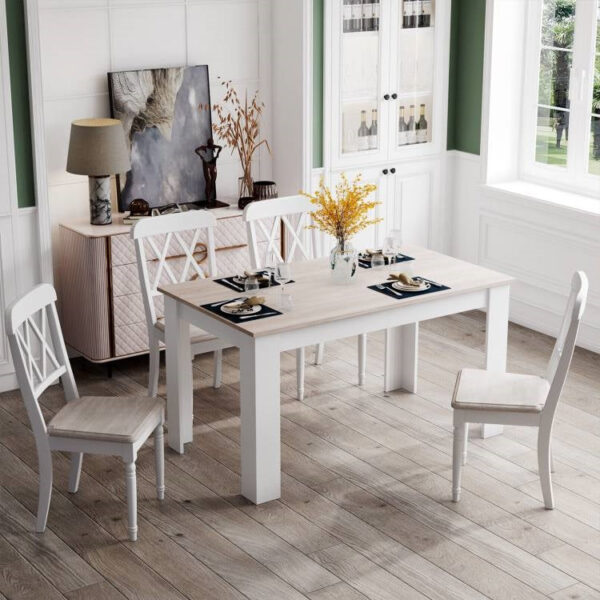 47-inch Kitchen Dining Table or Computer Desk in White Light Grey wooden style Finish