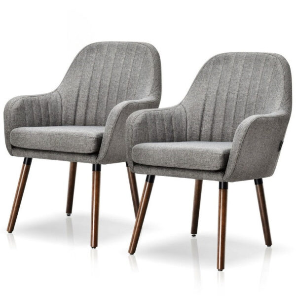 Set of 2 Retro Grey Linen Upholstered Accent Chair with Stylish wooden style Legs