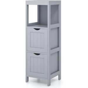 Modern Farmhouse 2-Drawer Bathroom Floor Cabinet with Shelf in Grey wooden style Finish