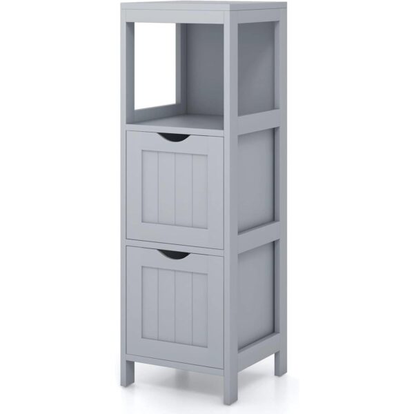 Modern Farmhouse 2-Drawer Bathroom Floor Cabinet with Shelf in Grey wooden style Finish