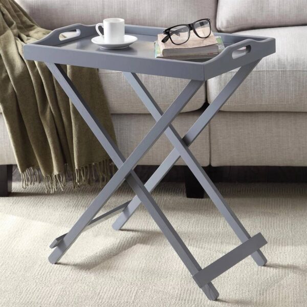 Folding TV Tray Bedside Table in Grey wooden style Finish