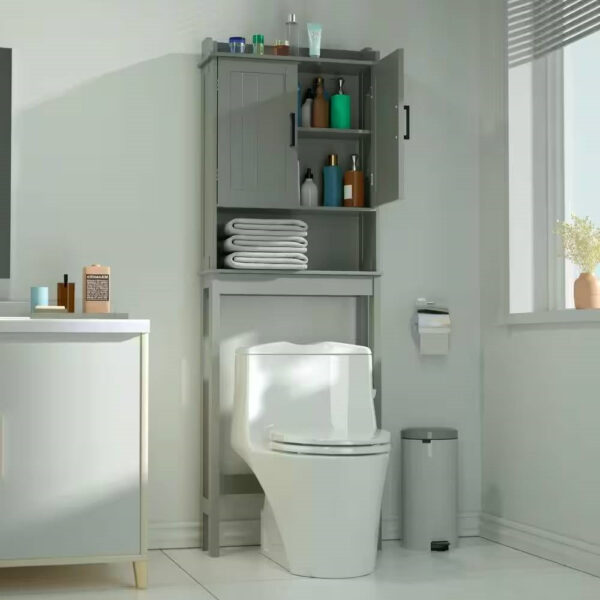 Over the Toilet Bathroom Storage Cabinet Shelving Unit in Grey wooden style Finish