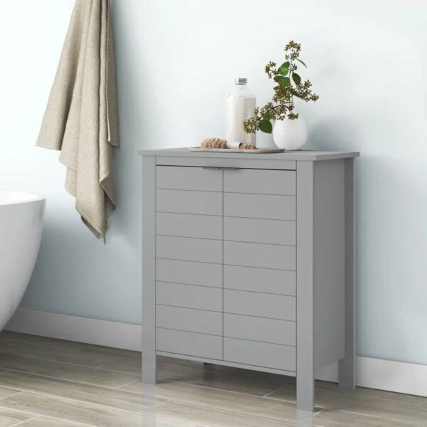 Bathroom Linen Cabinet with Storage Shelf in Grey wooden style Finish