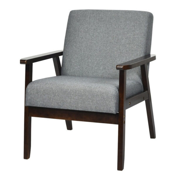 Retro Modern Classic Grey Linen Wide Accent Chair with Espresso wooden style Frame