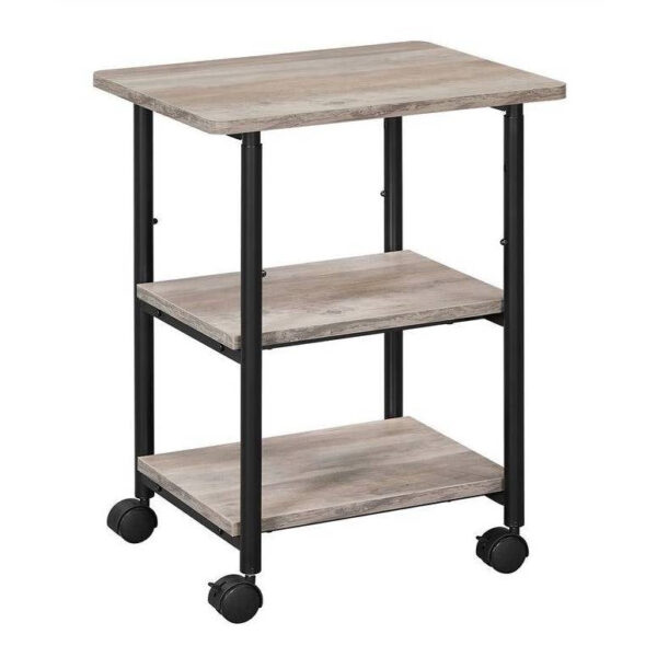 Modern Industrial Black Metal Grey wooden style Printer Stand Shelf Cart