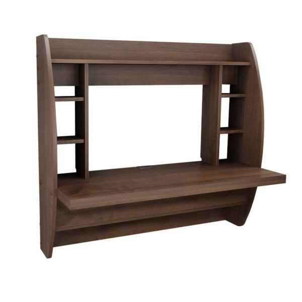 Modern Floating Wall Mounted Home Office Computer Desk in Brown wooden style Finish