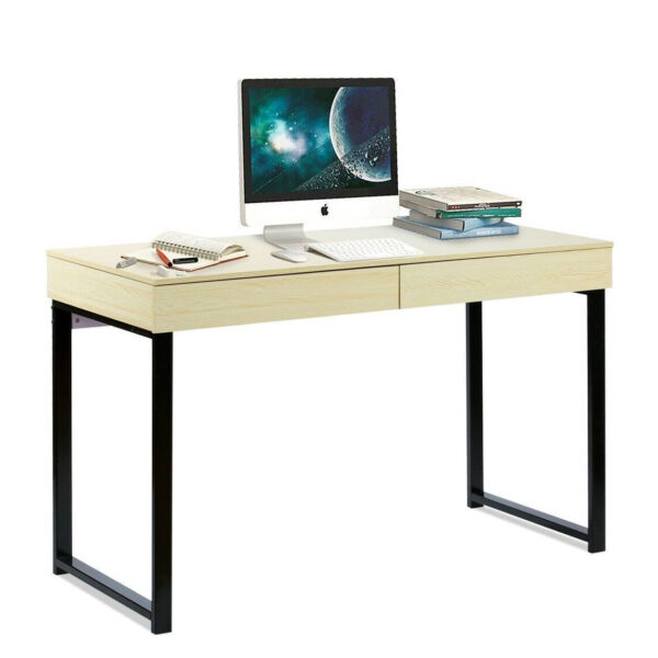 Modern Metal wooden style Home Office Desk with 2 Drawers