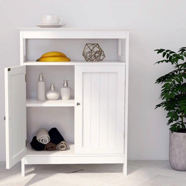 2-Door Bathroom Linen Cabinet with Storage Shelf in White wooden style Finish