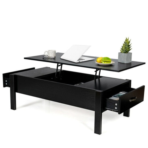 Modern Black wooden style styleLift Top Coffee Table with 2 Side Drawers