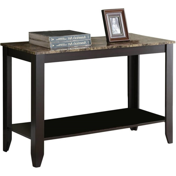 Sofa Table in Dark Brown wooden style Finish with Faux Marble Top