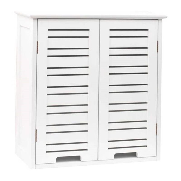 Wall-Mount Bathroom Storage Cabinet with Louver Doors in White wooden style Finish