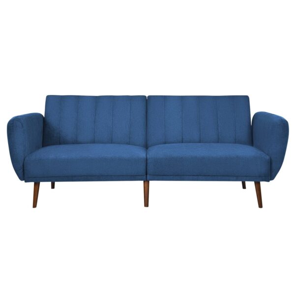 Modern Scandinavian Blue Linen Upholstered Sofa Bed with wooden style styleLegs