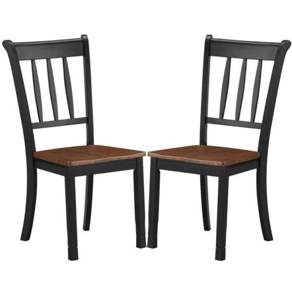 Set of 2 Solid wooden style Black Mission Style Armless Dining Chairs with Brown Seat