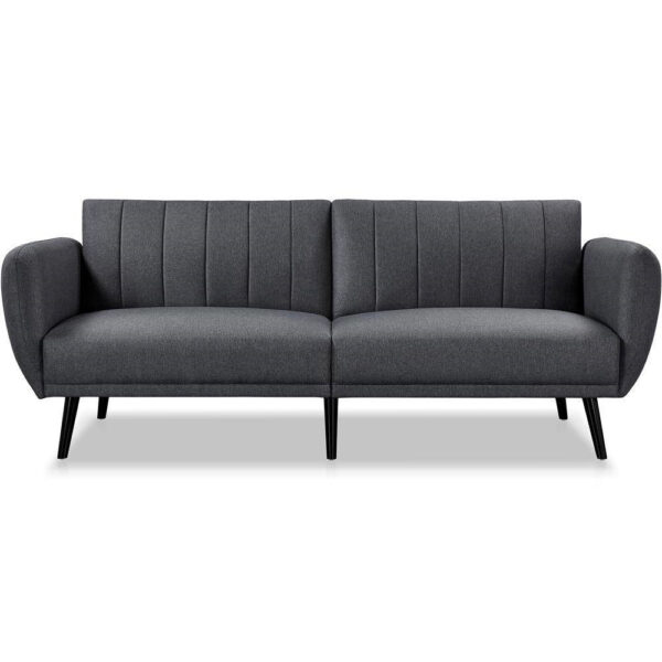 Modern Scandinavian Dark Grey Linen Upholstered Sofa Bed with wooden style styleLegs