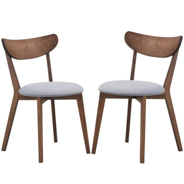 Set of 2 Mid-Century Modern Curved Back wooden style Dining Chair Grey Upholstered Seat