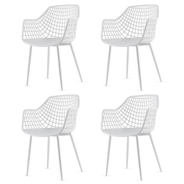 Set of 4 Modern Mid-Century White Mesh Dining Chair with Ergonomic Backrest