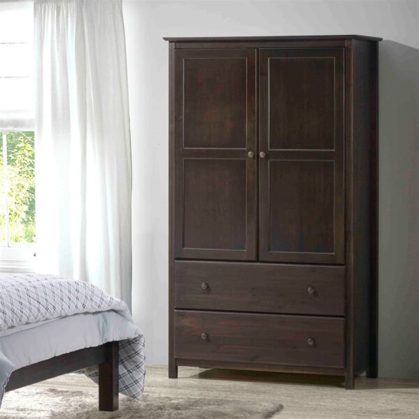 Brown Espresso Solid wooden style Bedroom Armoire Wardrobe Cabinet with Hanging Bar