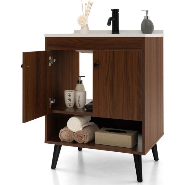Mid-Century Modern Bathroom Vanity in Walnut wooden style Finish with Sink