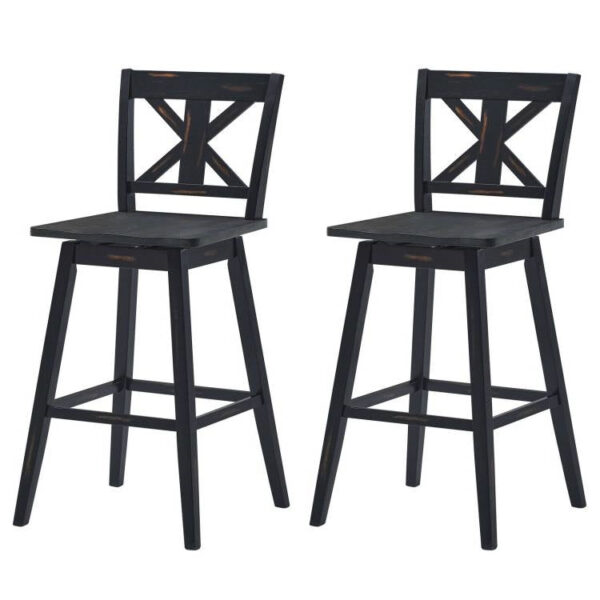 Set of 2 Black wooden style 29-in Modern Kitchen Dining Farmhouse Swivel Seat Barstools